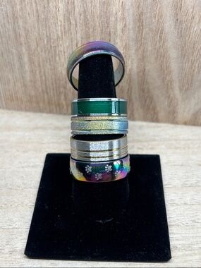 Stack of Multicolor and Metallic Fashion Rings